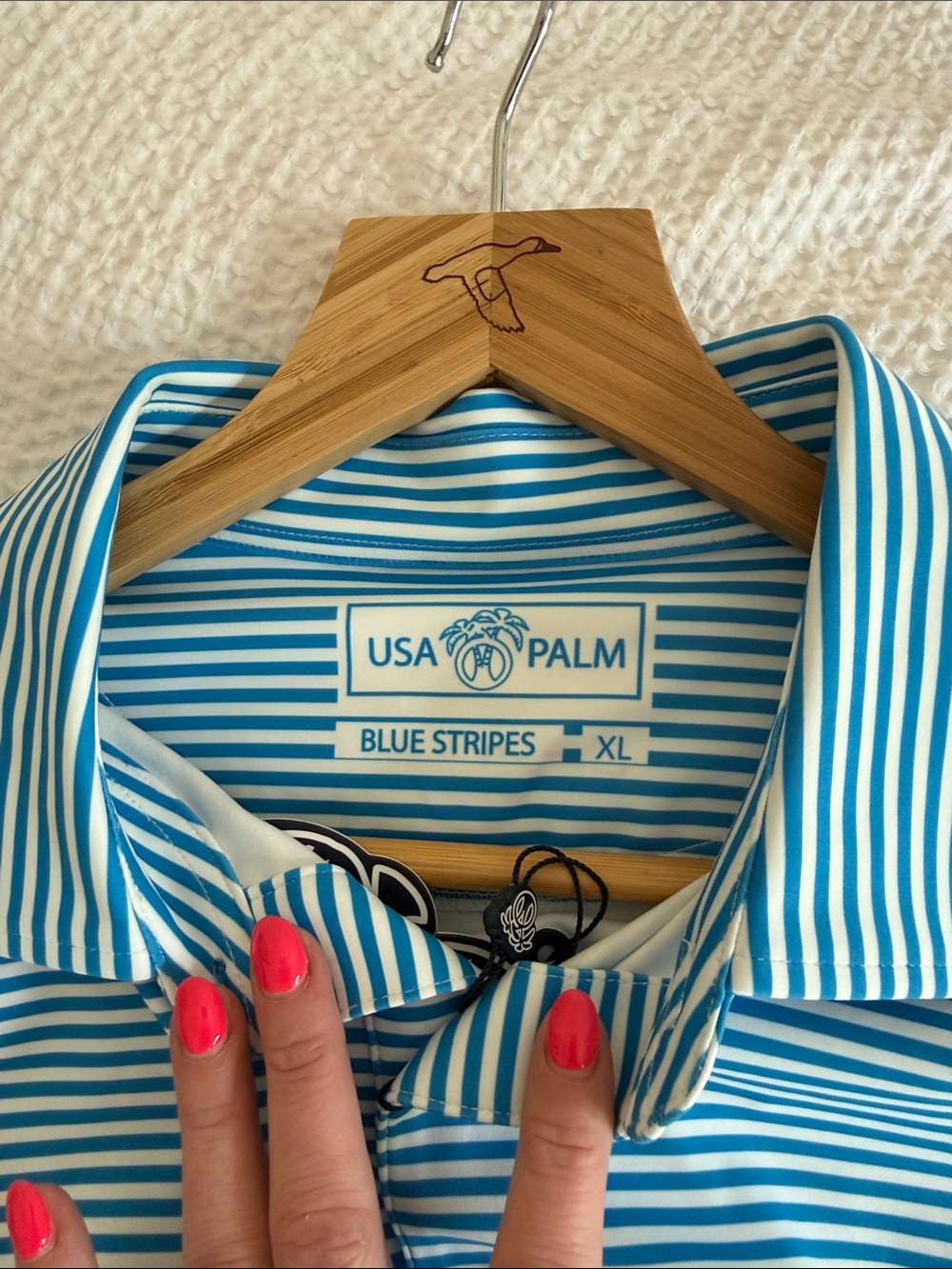 USA PALM Blue and White Striped Polo Shirt XL NWT - Picture 3 of 4